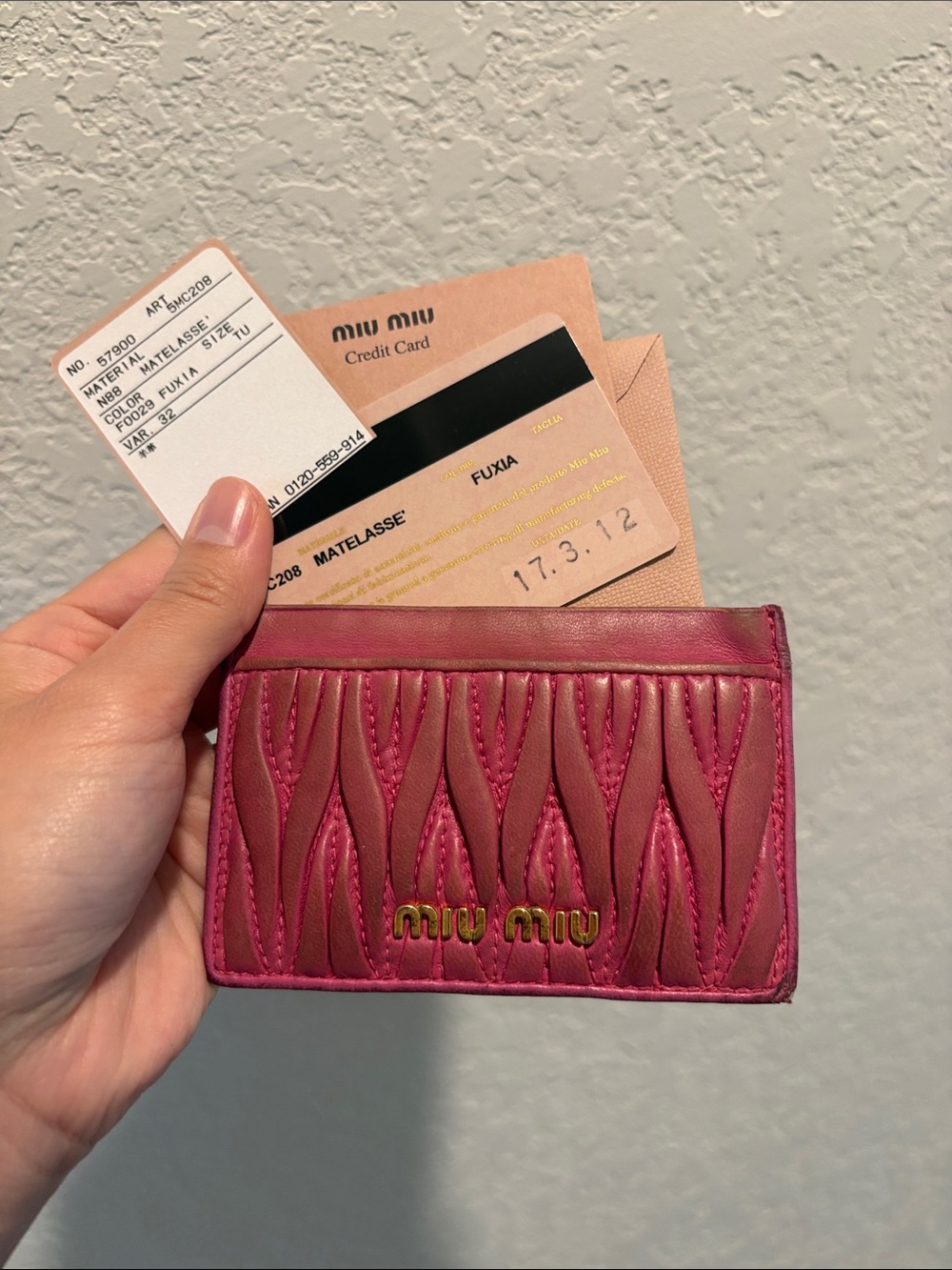 Miu Miu Pink Matelassé Card Holder Quilted